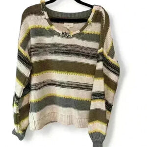 Lou & Grey Women's XS Striped Fringe Chunky Crewneck Sweater Multicolor